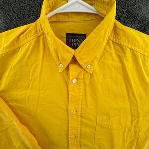 Think Pink Yellow Long Sleeve Button Up Shirt Medium Cotton W/ Logo Yosemite CA